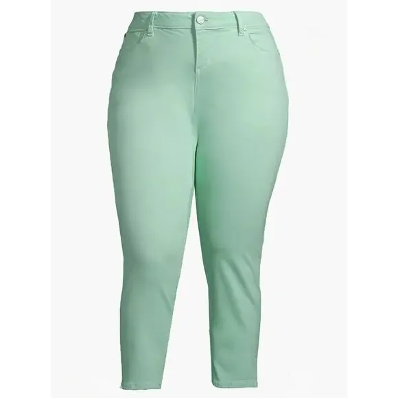 SLINK Jeans Crop Skinny Womens Sz 16 Plus Mint Green Distressed Stretch Ankle - Picture 6 of 15